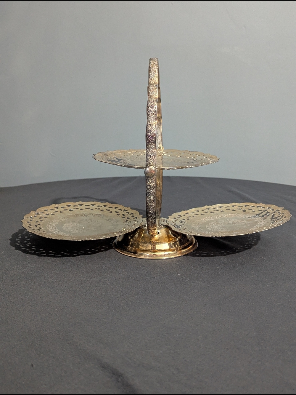 Vintage Three-Tier Gold Plated Folding Cake Stand High Tea Bridgerton